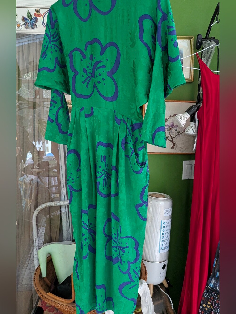 Gillia Green Maxi Dress with Blue Floral Print